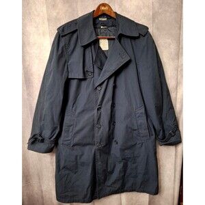 Vintage Sterling Wear of Boston Double Breasted Trench Coat Mens 46R Navy Blue